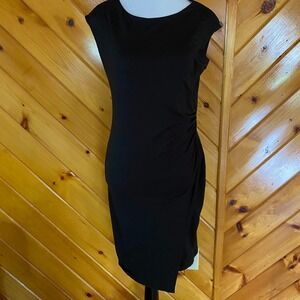 VERSE Made in USA Black Sleeveless Ruched Bodycon Party Cocktail Dress Medium